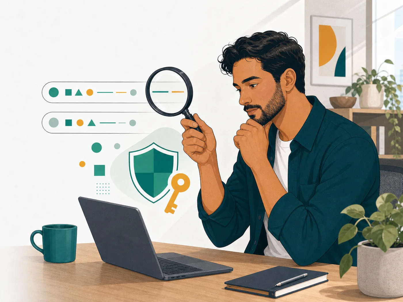 Pessoa confere o domínio e protege os dados de acesso da conta